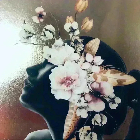 Marmont silver foil woman and flowers  shadow box. - Picture 5 of 5
